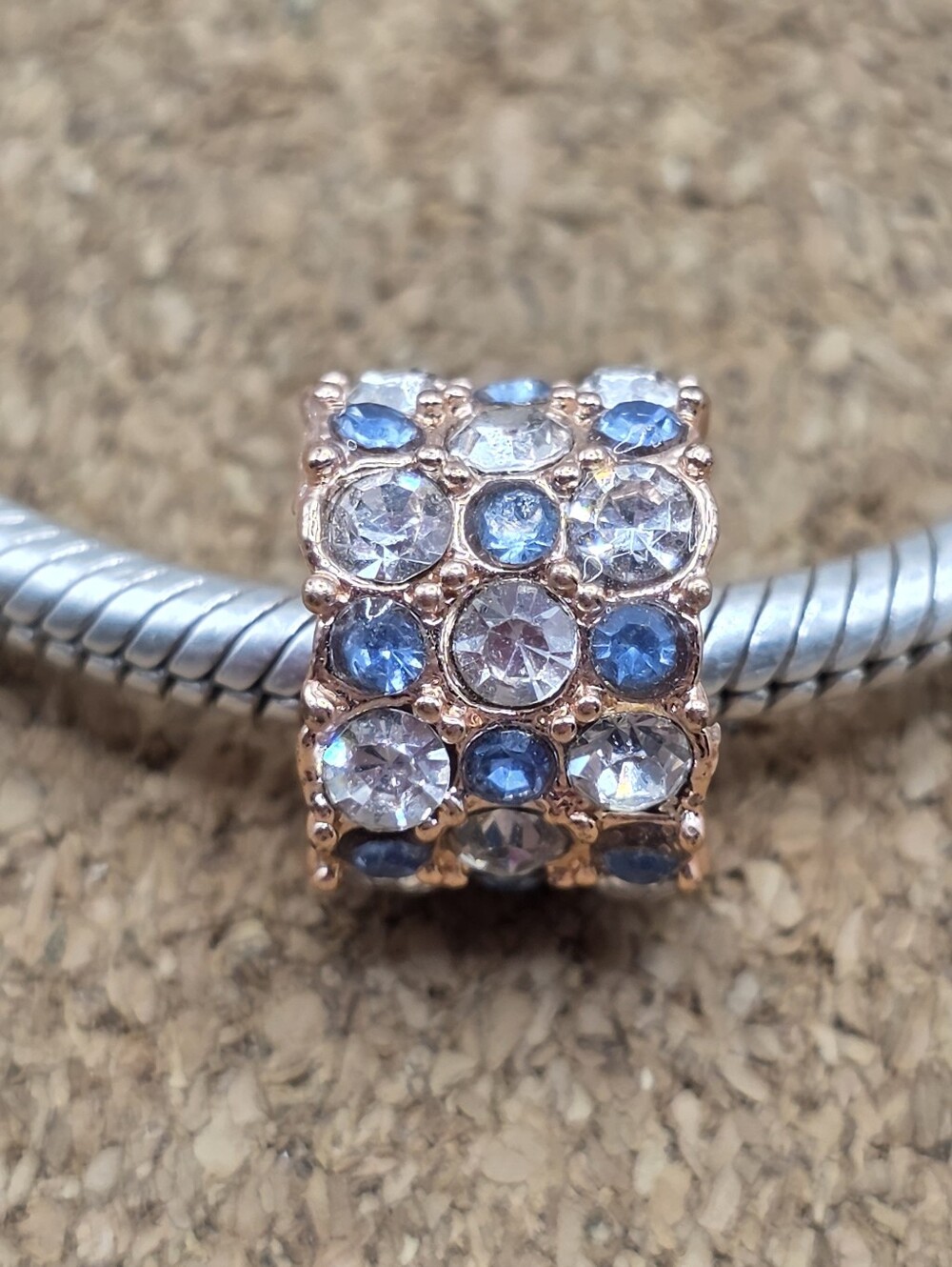 5/$25 ❤️ ROSE GOLD BLUE AND WHITE CZ SPACER CHARM FOR PANDORA
